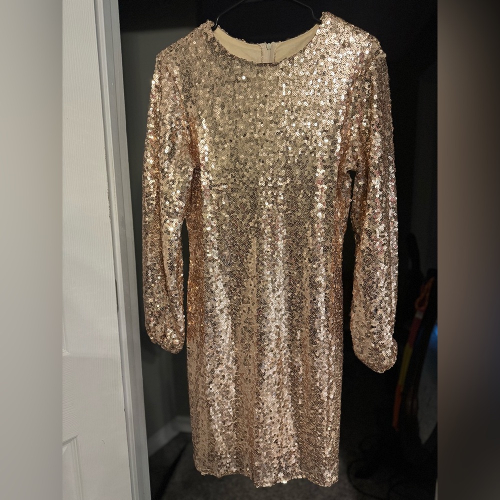 Rose Gold Sequin Dress Bell Sleeve